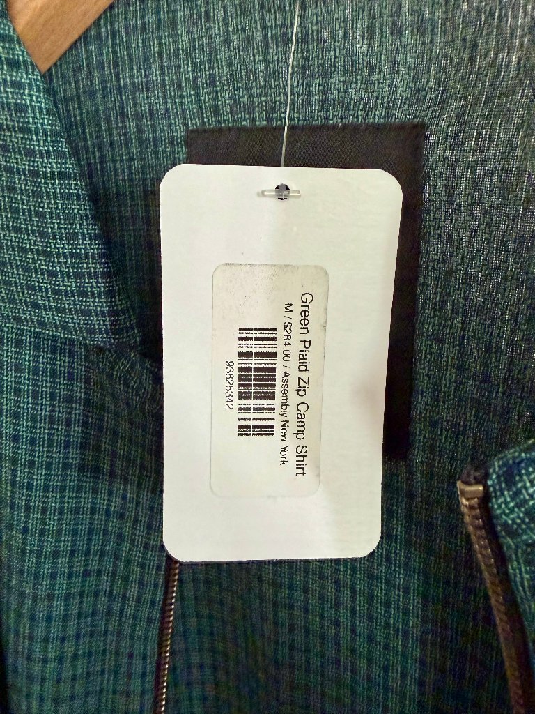 Assembly Ny - Mens Medium Green Plaid Zip Camp Shirt - New W/ Tags — image 3 of 8